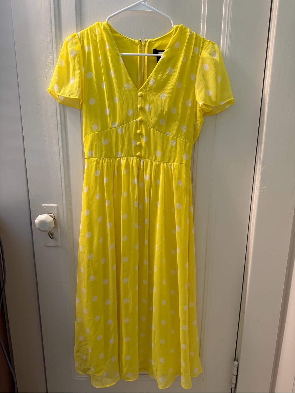 DKNY Yellow and White Polka Dot Midi Dress